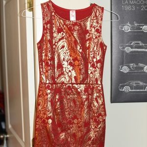 Shimmery Gold Trim Front Midi Dress